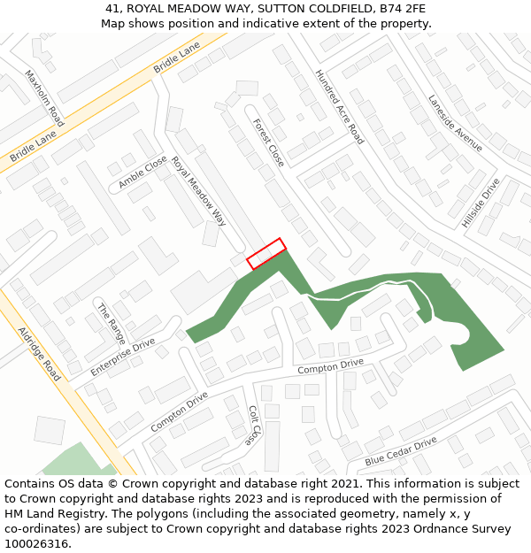 41, ROYAL MEADOW WAY, SUTTON COLDFIELD, B74 2FE: Location map and indicative extent of plot