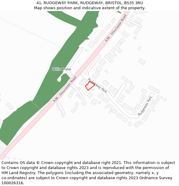 41, RUDGEWAY PARK, RUDGEWAY, BRISTOL, BS35 3RU: Location map and indicative extent of plot