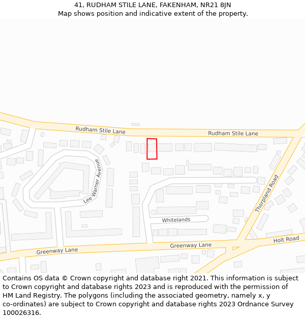 41, RUDHAM STILE LANE, FAKENHAM, NR21 8JN: Location map and indicative extent of plot