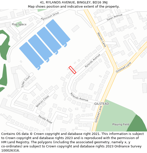 41, RYLANDS AVENUE, BINGLEY, BD16 3NJ: Location map and indicative extent of plot