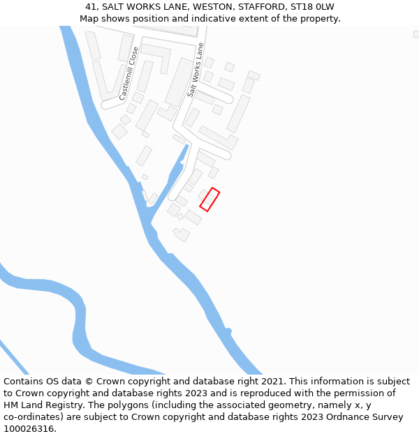 41, SALT WORKS LANE, WESTON, STAFFORD, ST18 0LW: Location map and indicative extent of plot