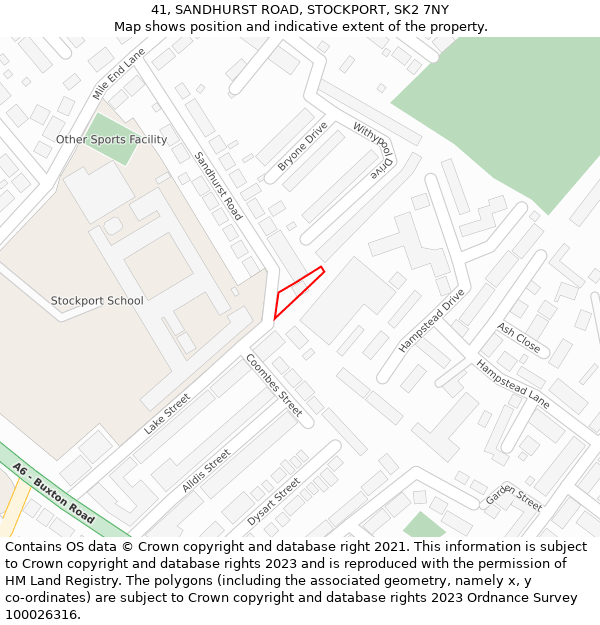 41, SANDHURST ROAD, STOCKPORT, SK2 7NY: Location map and indicative extent of plot