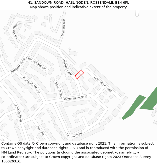 41, SANDOWN ROAD, HASLINGDEN, ROSSENDALE, BB4 6PL: Location map and indicative extent of plot