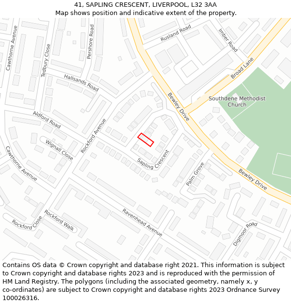 41, SAPLING CRESCENT, LIVERPOOL, L32 3AA: Location map and indicative extent of plot