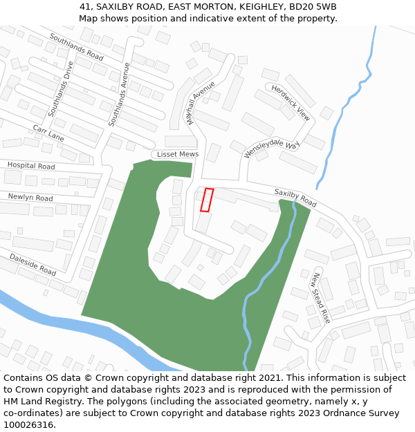 41, SAXILBY ROAD, EAST MORTON, KEIGHLEY, BD20 5WB: Location map and indicative extent of plot