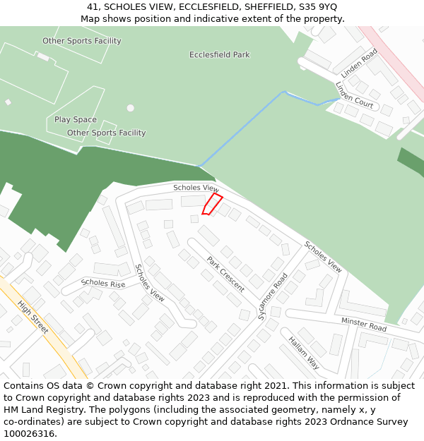 41, SCHOLES VIEW, ECCLESFIELD, SHEFFIELD, S35 9YQ: Location map and indicative extent of plot