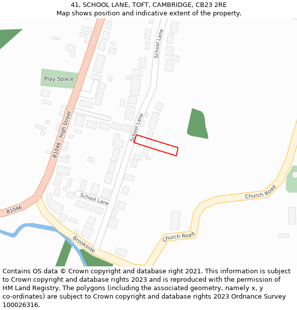 41, SCHOOL LANE, TOFT, CAMBRIDGE, CB23 2RE: Location map and indicative extent of plot