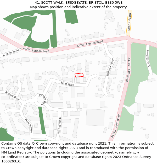 41, SCOTT WALK, BRIDGEYATE, BRISTOL, BS30 5WB: Location map and indicative extent of plot