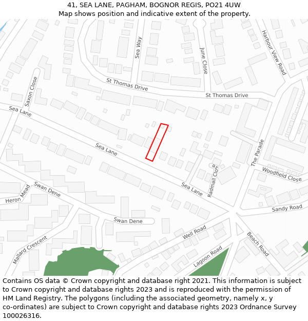 41, SEA LANE, PAGHAM, BOGNOR REGIS, PO21 4UW: Location map and indicative extent of plot