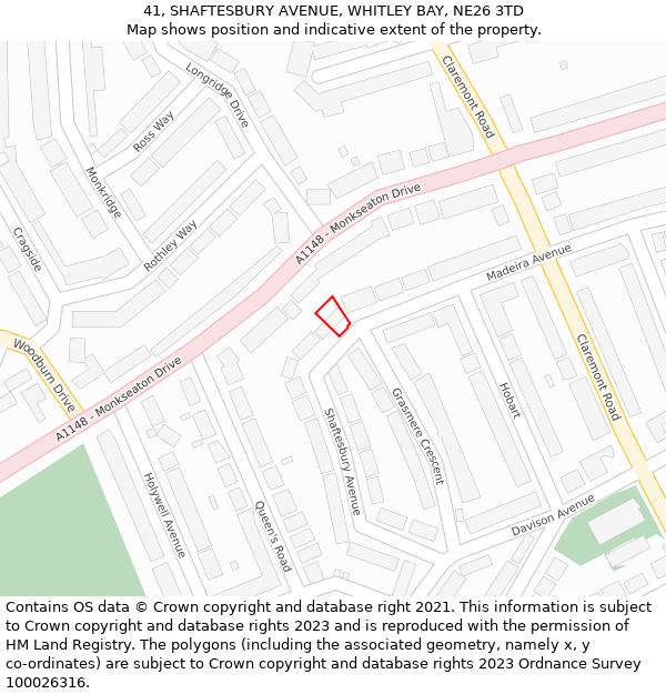 41, SHAFTESBURY AVENUE, WHITLEY BAY, NE26 3TD: Location map and indicative extent of plot