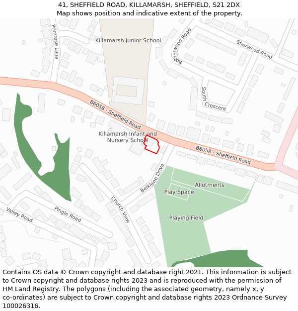 41, SHEFFIELD ROAD, KILLAMARSH, SHEFFIELD, S21 2DX: Location map and indicative extent of plot