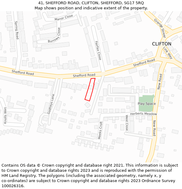 41, SHEFFORD ROAD, CLIFTON, SHEFFORD, SG17 5RQ: Location map and indicative extent of plot