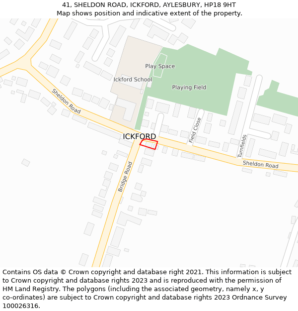 41, SHELDON ROAD, ICKFORD, AYLESBURY, HP18 9HT: Location map and indicative extent of plot