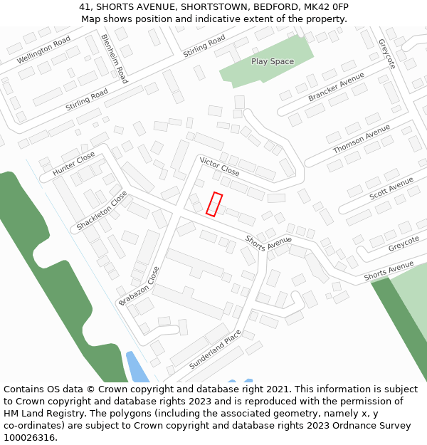 41, SHORTS AVENUE, SHORTSTOWN, BEDFORD, MK42 0FP: Location map and indicative extent of plot