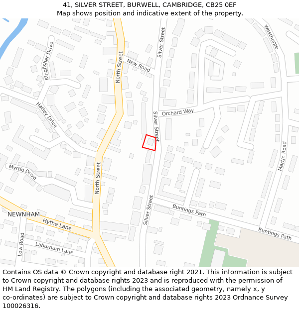 41, SILVER STREET, BURWELL, CAMBRIDGE, CB25 0EF: Location map and indicative extent of plot