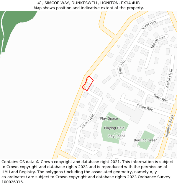 41, SIMCOE WAY, DUNKESWELL, HONITON, EX14 4UR: Location map and indicative extent of plot