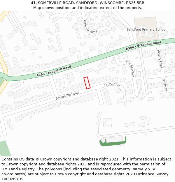 41, SOMERVILLE ROAD, SANDFORD, WINSCOMBE, BS25 5RR: Location map and indicative extent of plot