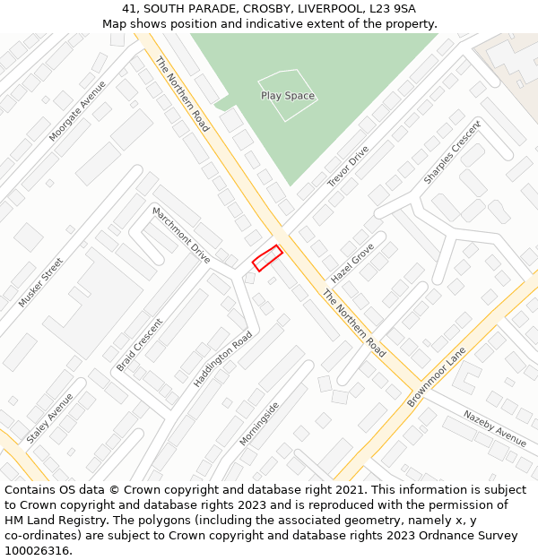 41, SOUTH PARADE, CROSBY, LIVERPOOL, L23 9SA: Location map and indicative extent of plot