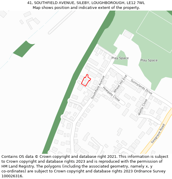41, SOUTHFIELD AVENUE, SILEBY, LOUGHBOROUGH, LE12 7WL: Location map and indicative extent of plot