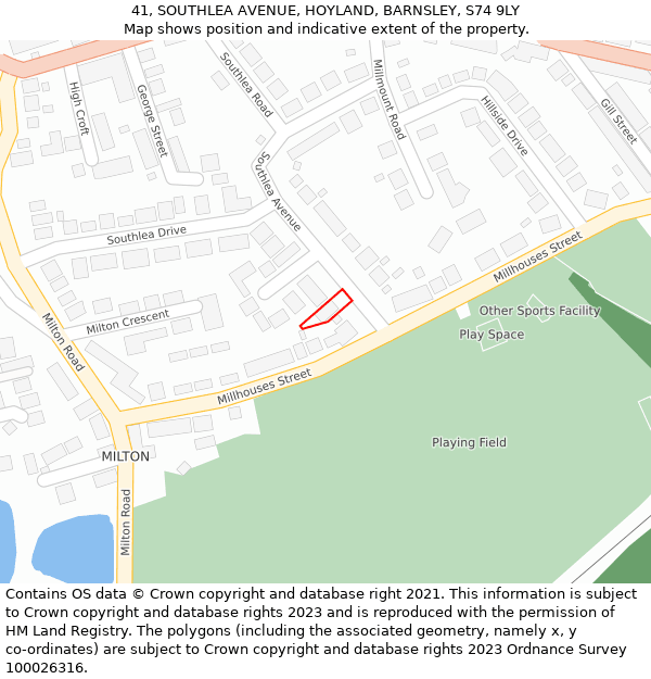 41, SOUTHLEA AVENUE, HOYLAND, BARNSLEY, S74 9LY: Location map and indicative extent of plot