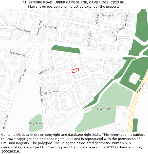 41, SPITFIRE ROAD, UPPER CAMBOURNE, CAMBRIDGE, CB23 6FL: Location map and indicative extent of plot