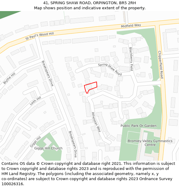 41, SPRING SHAW ROAD, ORPINGTON, BR5 2RH: Location map and indicative extent of plot