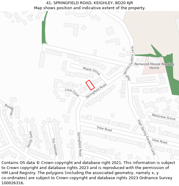 41, SPRINGFIELD ROAD, KEIGHLEY, BD20 6JR: Location map and indicative extent of plot