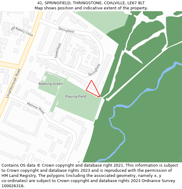 41, SPRINGFIELD, THRINGSTONE, COALVILLE, LE67 8LT: Location map and indicative extent of plot