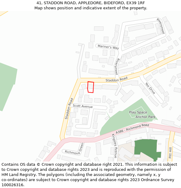 41, STADDON ROAD, APPLEDORE, BIDEFORD, EX39 1RF: Location map and indicative extent of plot