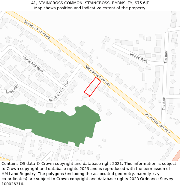 41, STAINCROSS COMMON, STAINCROSS, BARNSLEY, S75 6JF: Location map and indicative extent of plot