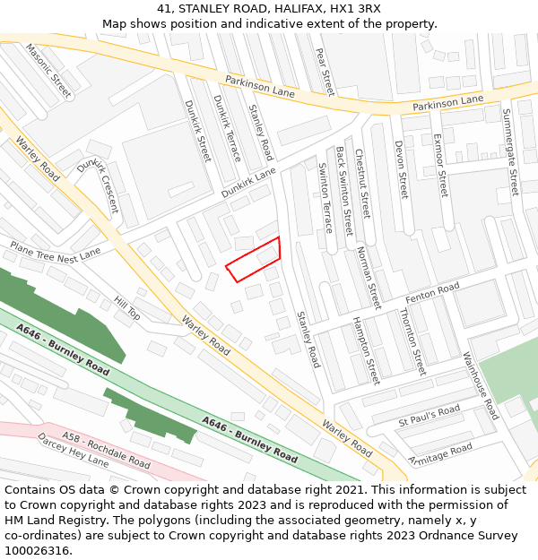 41, STANLEY ROAD, HALIFAX, HX1 3RX: Location map and indicative extent of plot