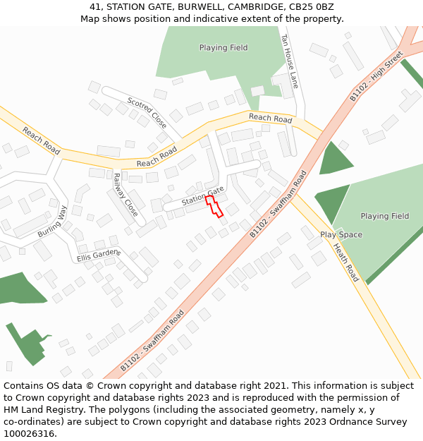 41, STATION GATE, BURWELL, CAMBRIDGE, CB25 0BZ: Location map and indicative extent of plot