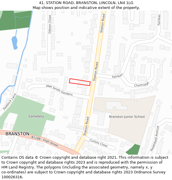 41, STATION ROAD, BRANSTON, LINCOLN, LN4 1LG: Location map and indicative extent of plot