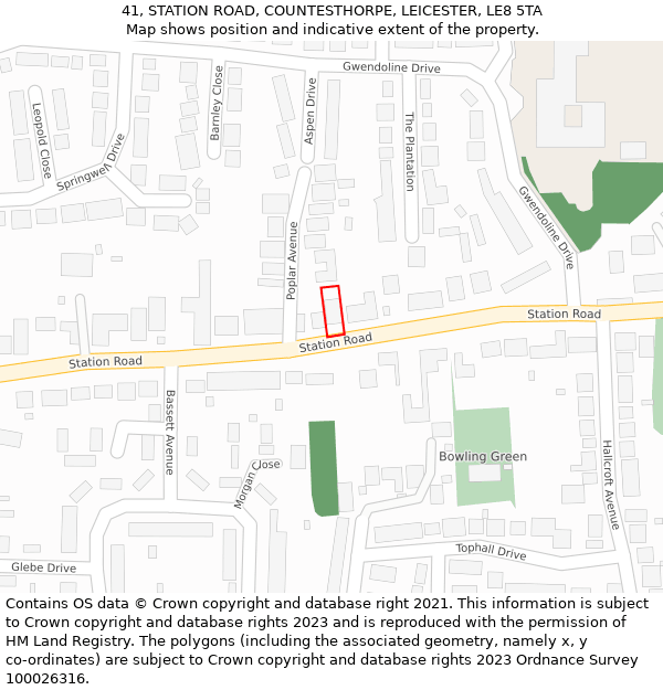 41, STATION ROAD, COUNTESTHORPE, LEICESTER, LE8 5TA: Location map and indicative extent of plot