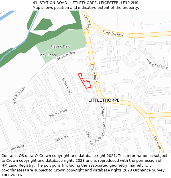 41, STATION ROAD, LITTLETHORPE, LEICESTER, LE19 2HS: Location map and indicative extent of plot