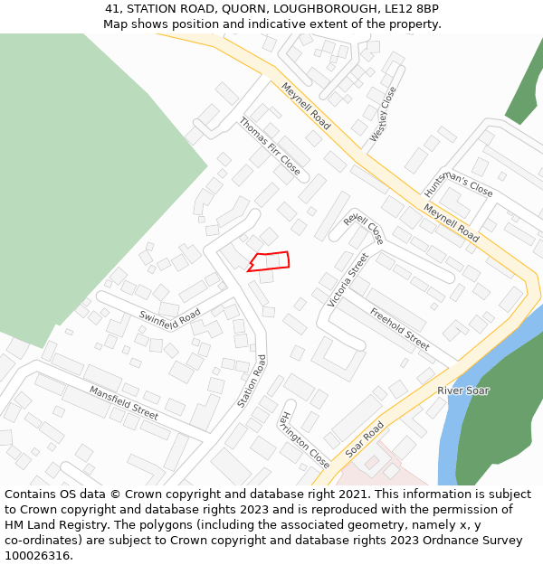 41, STATION ROAD, QUORN, LOUGHBOROUGH, LE12 8BP: Location map and indicative extent of plot