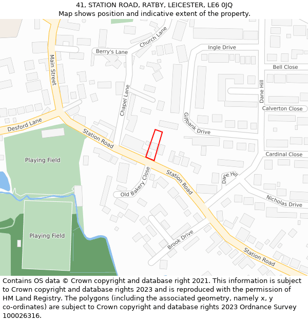 41, STATION ROAD, RATBY, LEICESTER, LE6 0JQ: Location map and indicative extent of plot