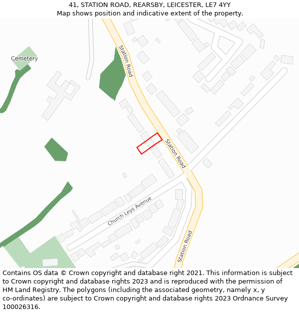 41, STATION ROAD, REARSBY, LEICESTER, LE7 4YY: Location map and indicative extent of plot