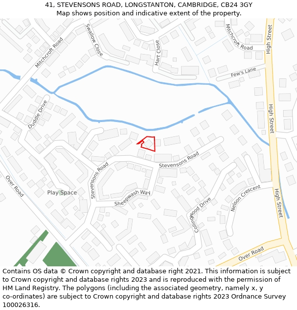 41, STEVENSONS ROAD, LONGSTANTON, CAMBRIDGE, CB24 3GY: Location map and indicative extent of plot