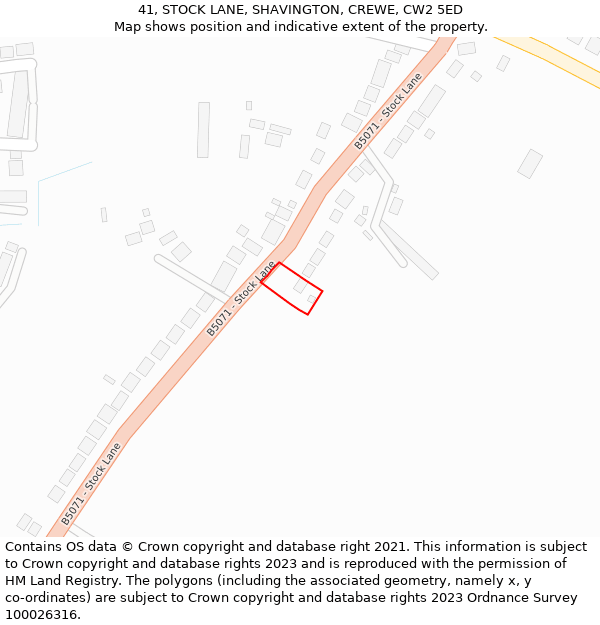 41, STOCK LANE, SHAVINGTON, CREWE, CW2 5ED: Location map and indicative extent of plot