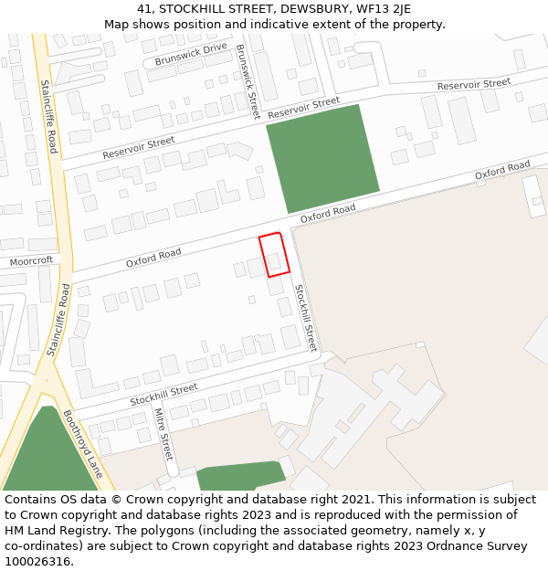 41, STOCKHILL STREET, DEWSBURY, WF13 2JE: Location map and indicative extent of plot