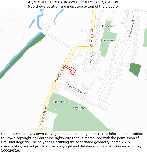 41, STONEHILL ROAD, ROXWELL, CHELMSFORD, CM1 4PH: Location map and indicative extent of plot