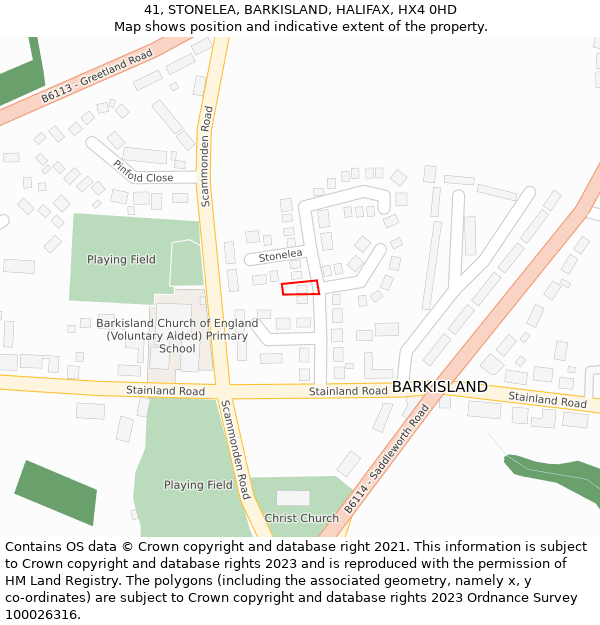 41, STONELEA, BARKISLAND, HALIFAX, HX4 0HD: Location map and indicative extent of plot