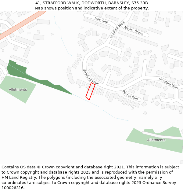 41, STRAFFORD WALK, DODWORTH, BARNSLEY, S75 3RB: Location map and indicative extent of plot