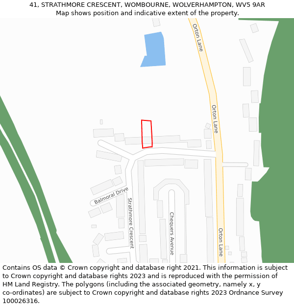 41, STRATHMORE CRESCENT, WOMBOURNE, WOLVERHAMPTON, WV5 9AR: Location map and indicative extent of plot