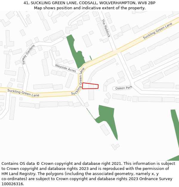 41, SUCKLING GREEN LANE, CODSALL, WOLVERHAMPTON, WV8 2BP: Location map and indicative extent of plot