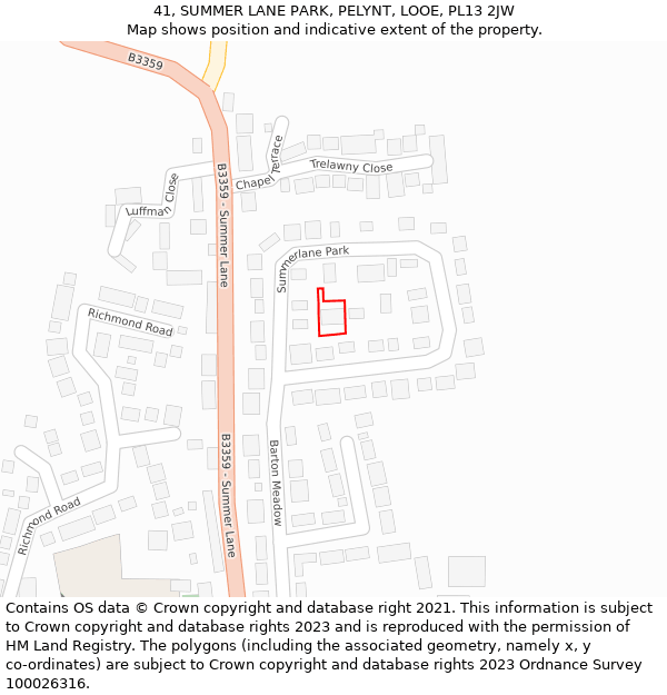 41, SUMMER LANE PARK, PELYNT, LOOE, PL13 2JW: Location map and indicative extent of plot