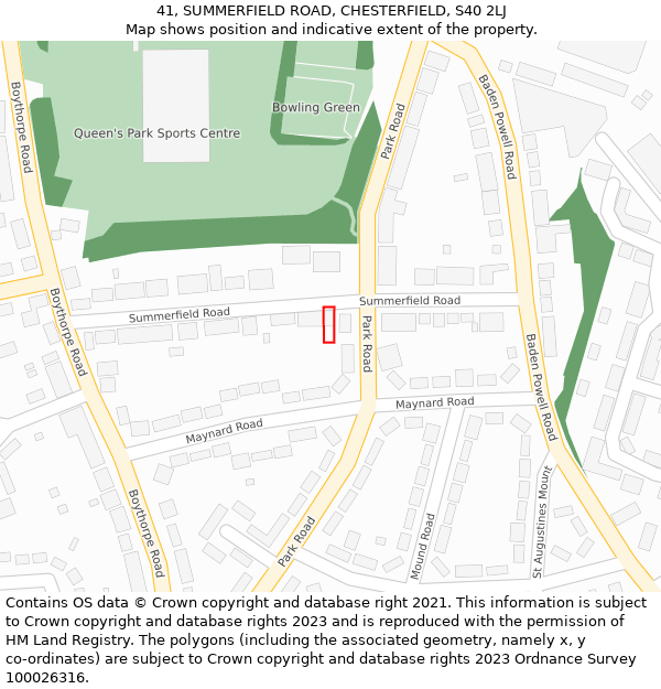 41, SUMMERFIELD ROAD, CHESTERFIELD, S40 2LJ: Location map and indicative extent of plot