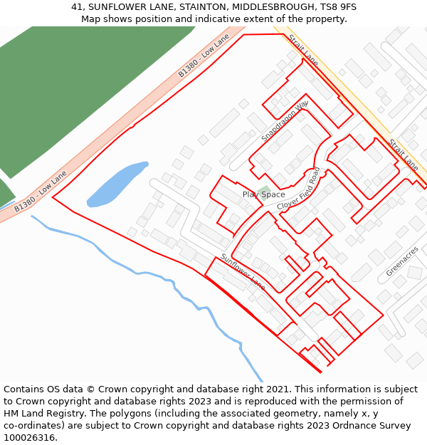 41, SUNFLOWER LANE, STAINTON, MIDDLESBROUGH, TS8 9FS: Location map and indicative extent of plot