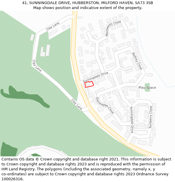 41, SUNNINGDALE DRIVE, HUBBERSTON, MILFORD HAVEN, SA73 3SB: Location map and indicative extent of plot